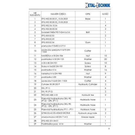 Części zamienne Metal-Technik Zgarniacz hydrauliczny do obornika